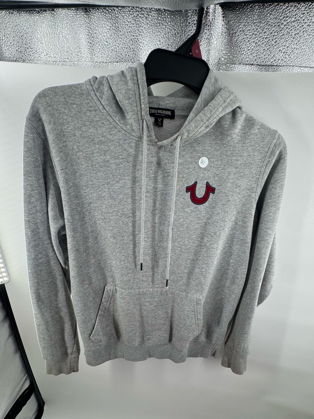 True Religion Light Gray Pullover Hoodie with‎ Black Label